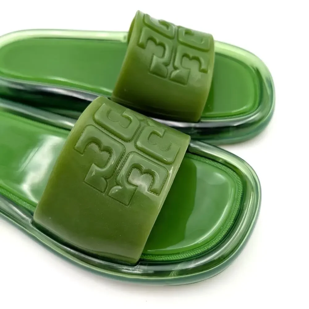 Tory Burch Bubble Jelly Double T Sport Slide Sandal Peridot Size US5M EU35